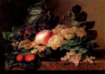 約翰 勞倫茨 延森 Grapes Strawberries A Peach Hazelnuts And Berries